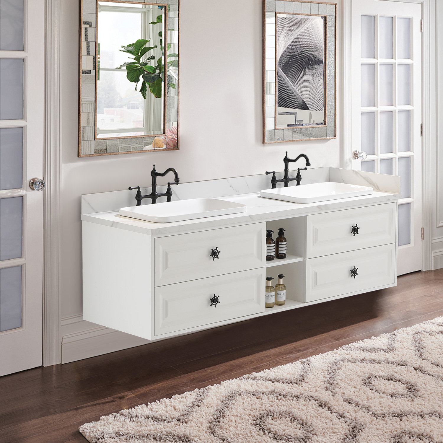 DEJIN 84" Floating Bathroom Vanity Base Without Top,wall Mounted ...